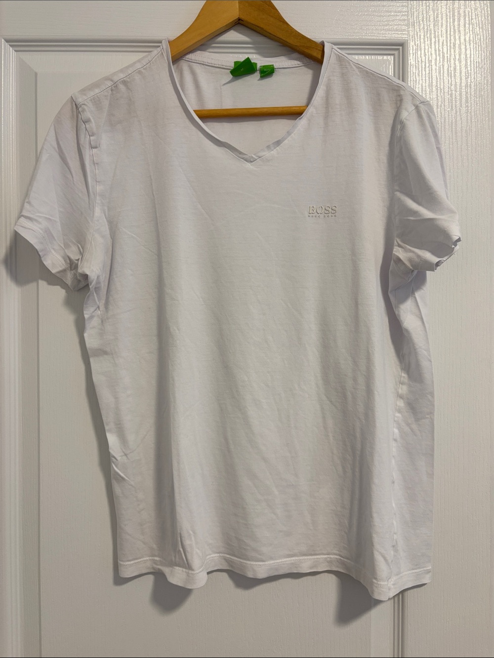 Boss Men's White V-Neck Tee with Subtle Logo